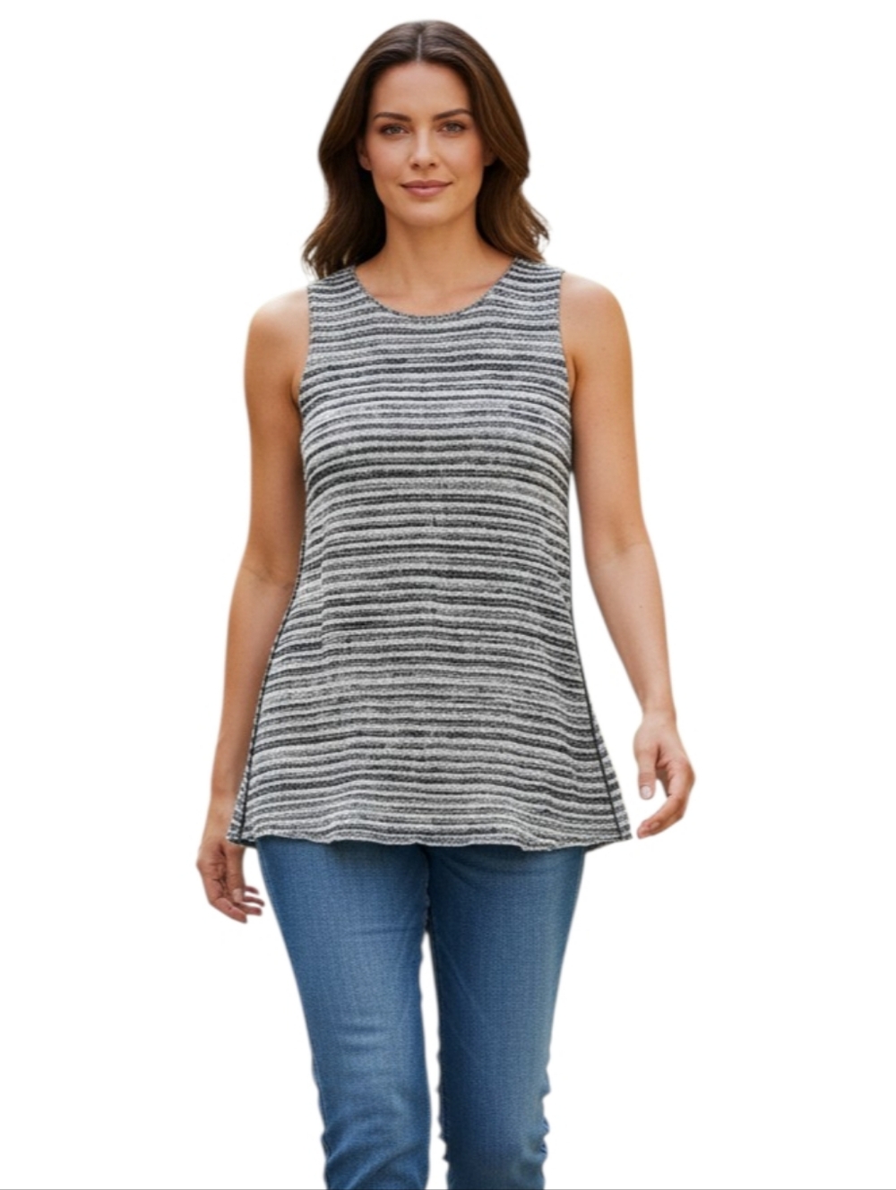 Lucky Brand Knit Tank Women XS Blue White Stripe Sleeveless Nautical Preppy